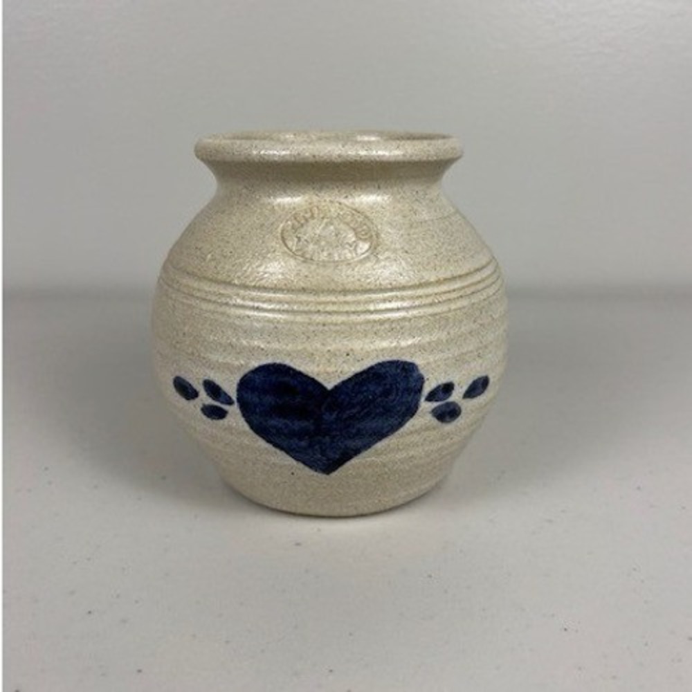 Pinewood Valley Pottery Salt Glaze Stoneware Heart‎ Vase Cobalt Blue 4.5 Inch